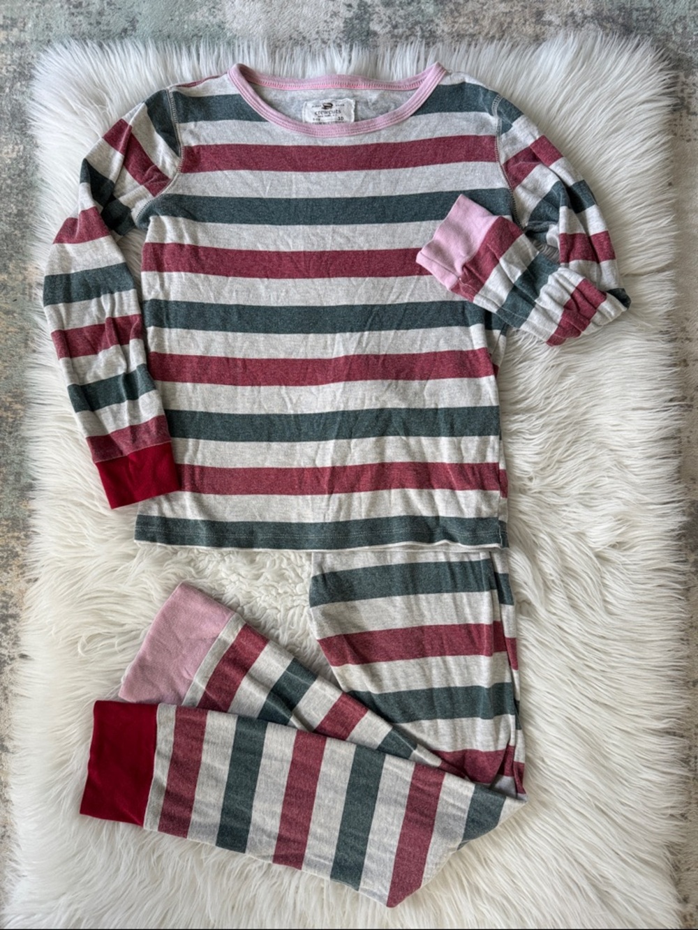 Crewcuts Striped Long Sleeve Pajama Set - Pink, Gray & Red
